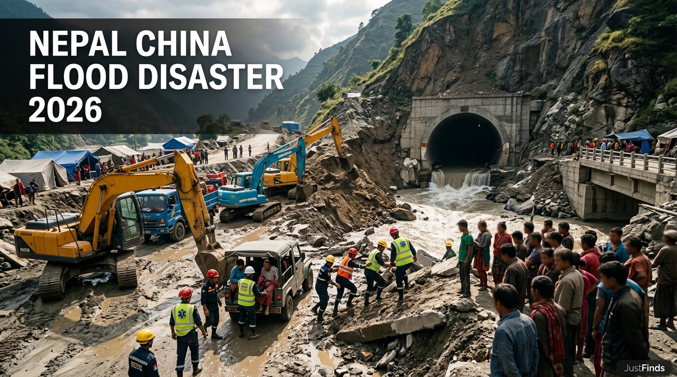 Nepal and China Flood Disaster 2026: Death Toll, Missing Count, Tunnel Rescue and Rebuilding Cost Explained — JustFinds News cover