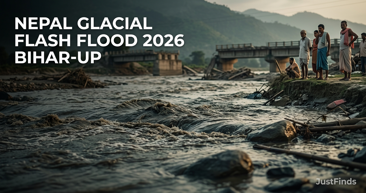 Nepal Glacial Flash Flood 2026 and the Bihar-UP Gandak Basin Alert: Causes, Downstream Risk and Preparedness — JustFinds News cover