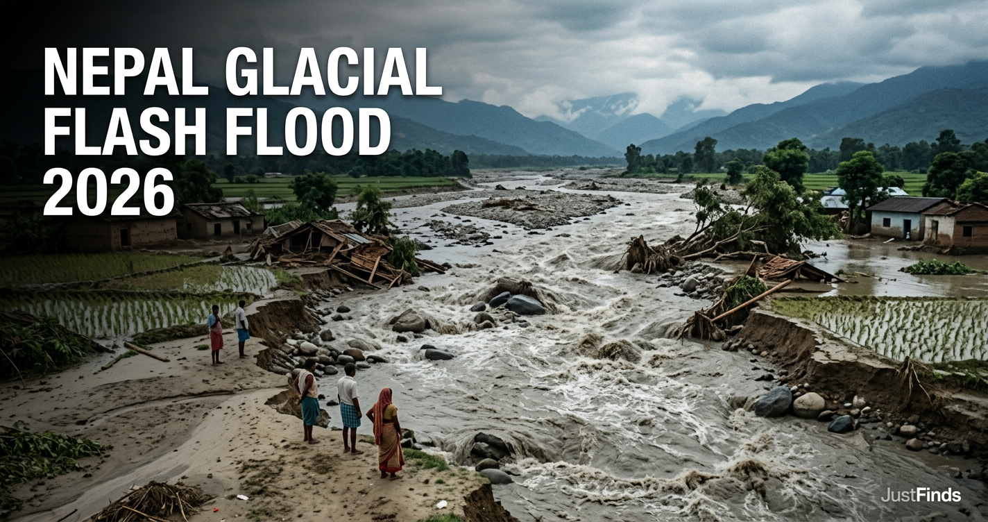 Nepal Glacial Flash Flood 2026: बिहार-यूपी के गंडक बेसिन में हाई अलर्ट, क्या है खतरा? — JustFinds News cover