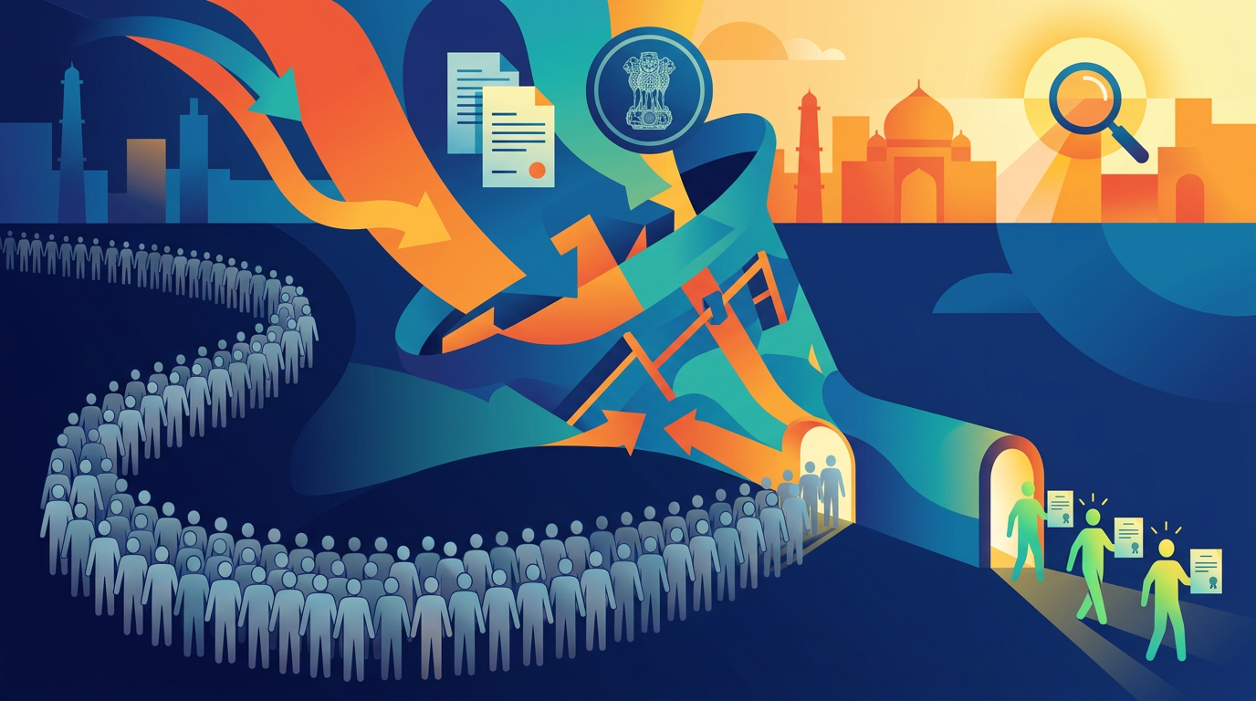 Sarkari Job and Exam News India: Inside the 0.3% Success Rate Crisis — JustFinds Jobs illustration