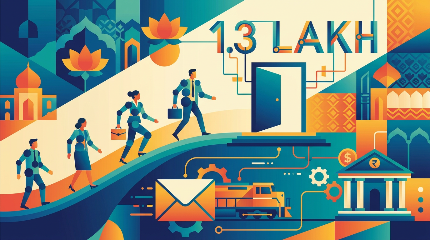 Sarkari Naukri 2026: India Post, Railways and Banking Units Announce Over 1.3 Lakh Vacancies — JustFinds Jobs illustration