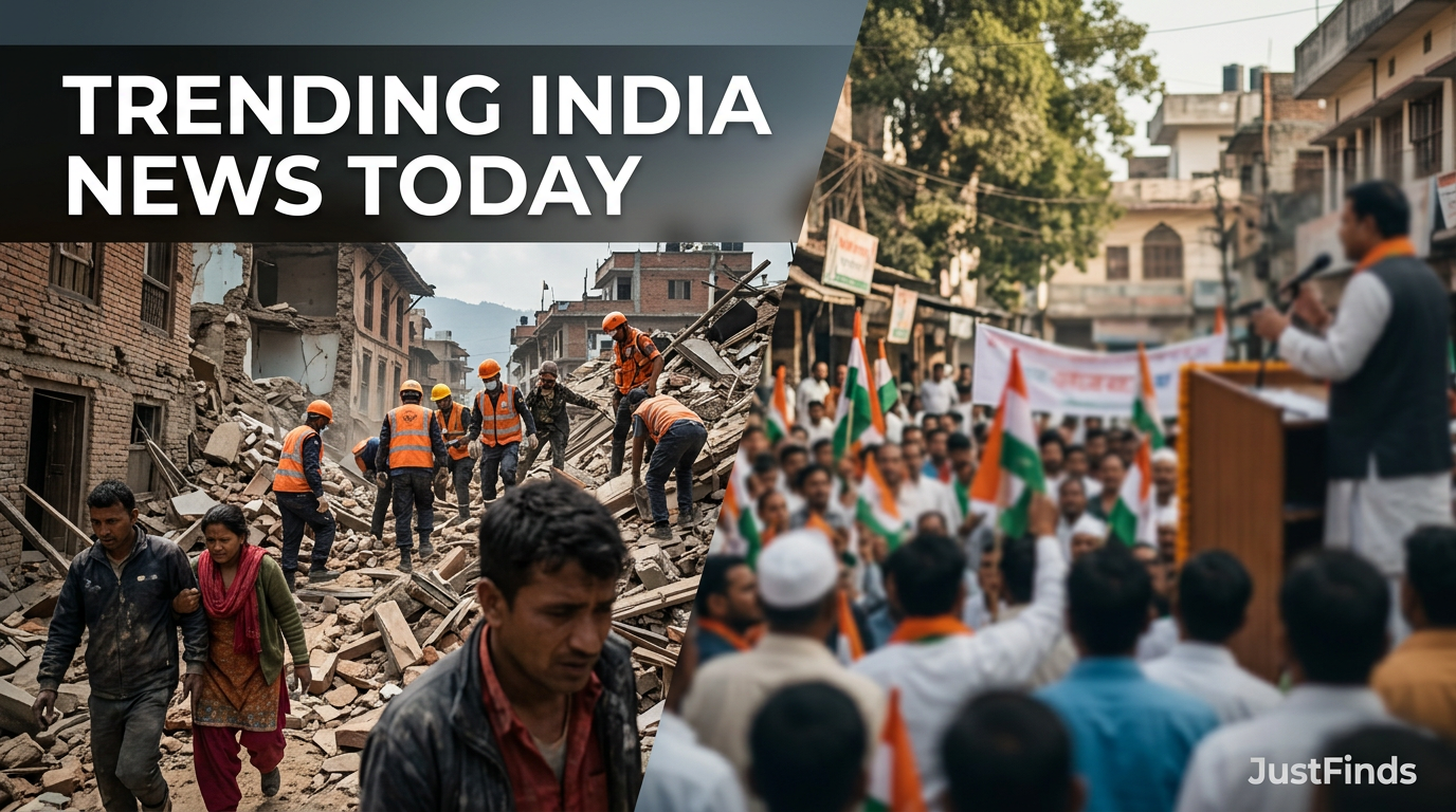 Trending India News Today: Nepal Mein Qayamat aur Desh Mein Siyasi Garmi — JustFinds News cover