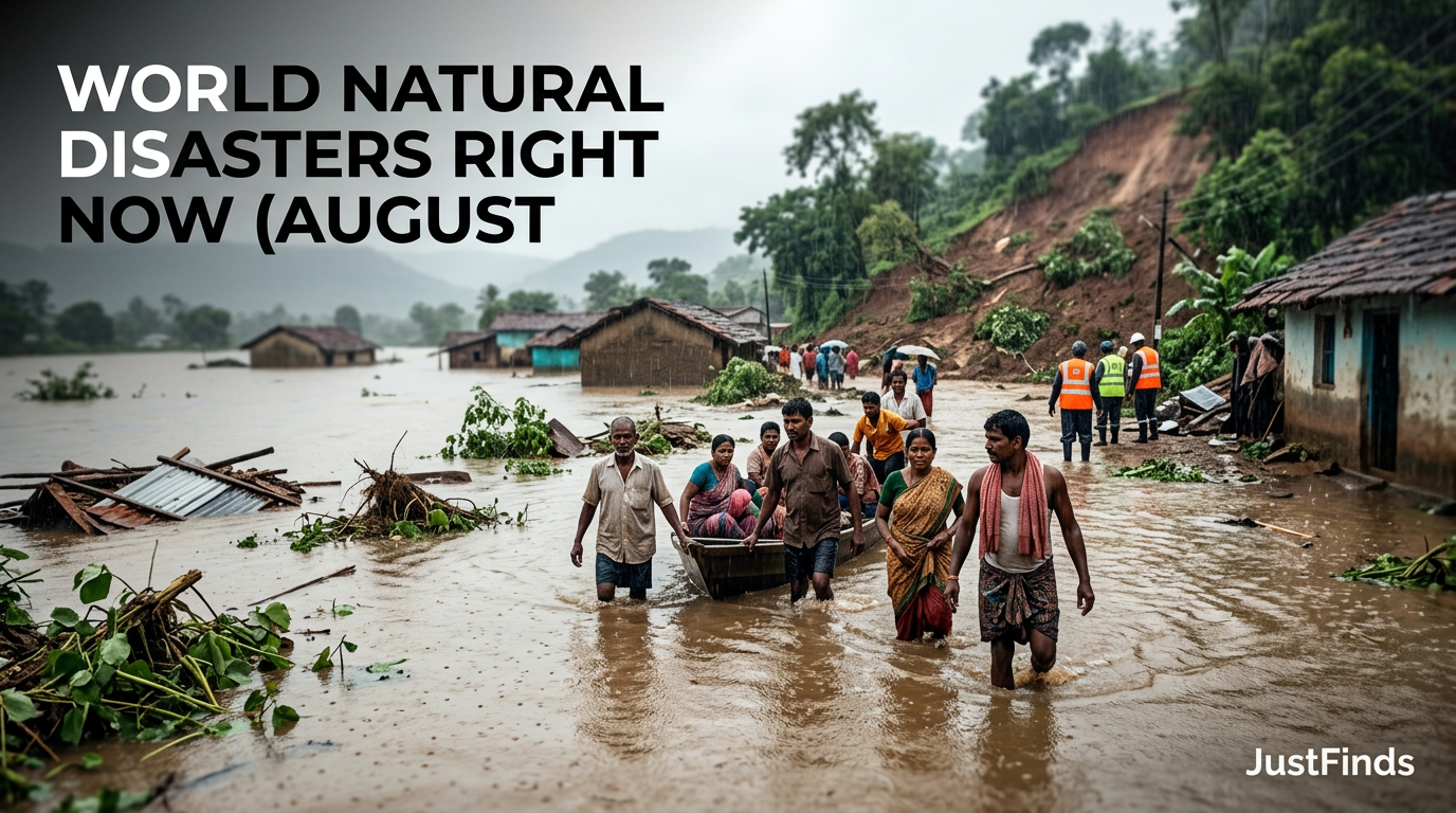 World Natural Disasters Right Now (August 2026): Live Flood, Landslide, and Storm Emergencies — JustFinds News cover